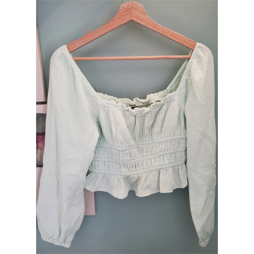 wild fable Mint Green Smocked Peasant Top - Women